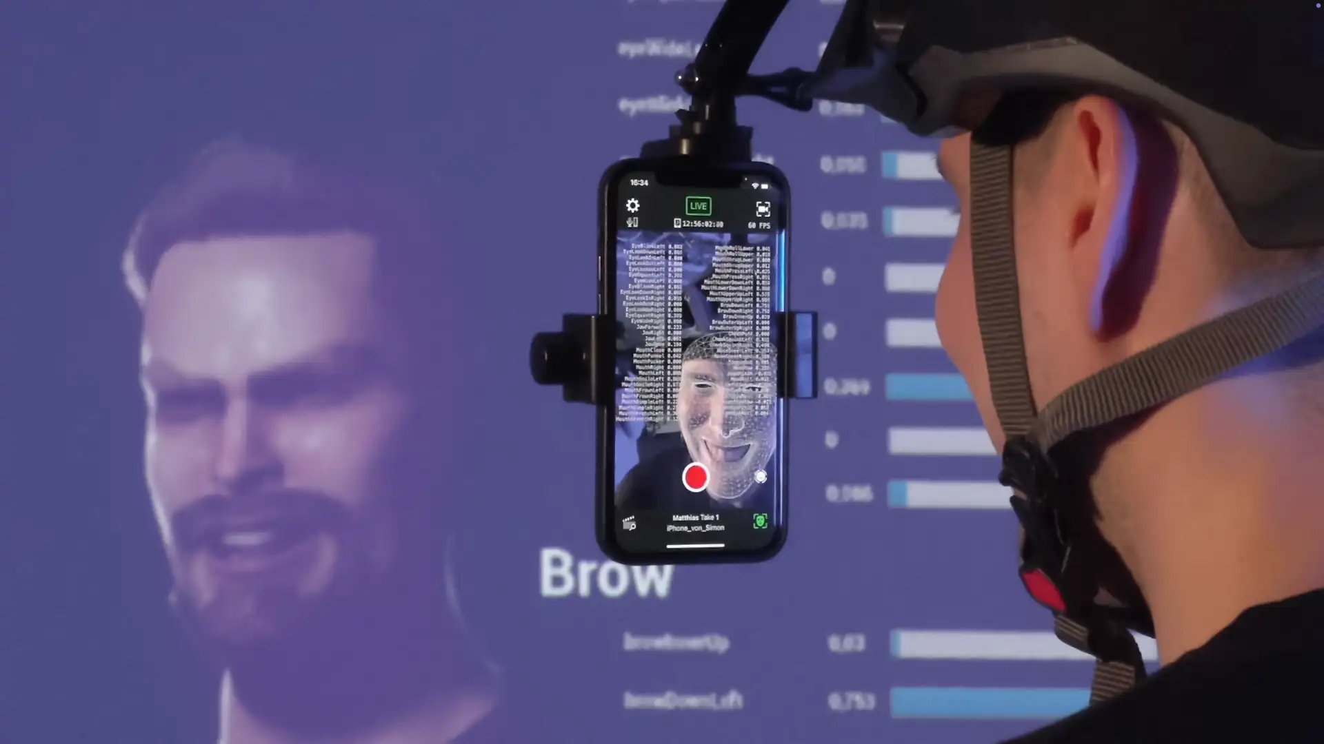 Setup used for transmitting facial data to Unreal.